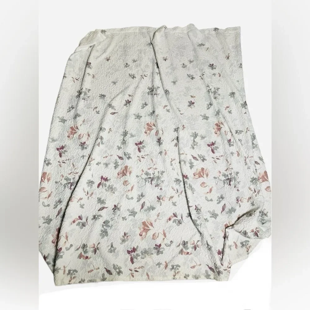DKNY “Jasper” White Textured Fabric Shower Curtain w/Multicolor Floral Designs